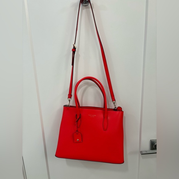 Kate Spade Red Pebbled Leather Eva Medium Zip Top Convertible Satchel - Picture 9 of 16